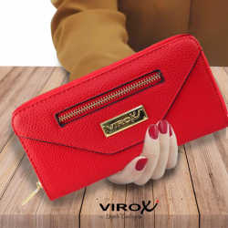 BILLETERA VIROX ROJO DELINEADO NEGRO CON CIERRE FRONTAL EN V