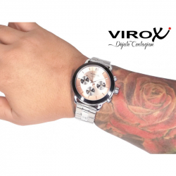 RELOJ VIROX MULTIFUNCIONAL HOMBRE PLATEADO TABLERO ROSA