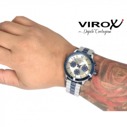 RELOJ VIROX CALENDARIO DE HOMBRE PLATEADO/AZUL BISEL AZUL